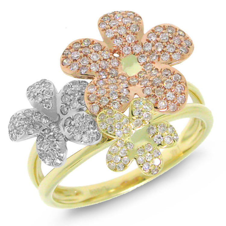 0.53ct 14k Three-tone Gold Diamond Flower Ring