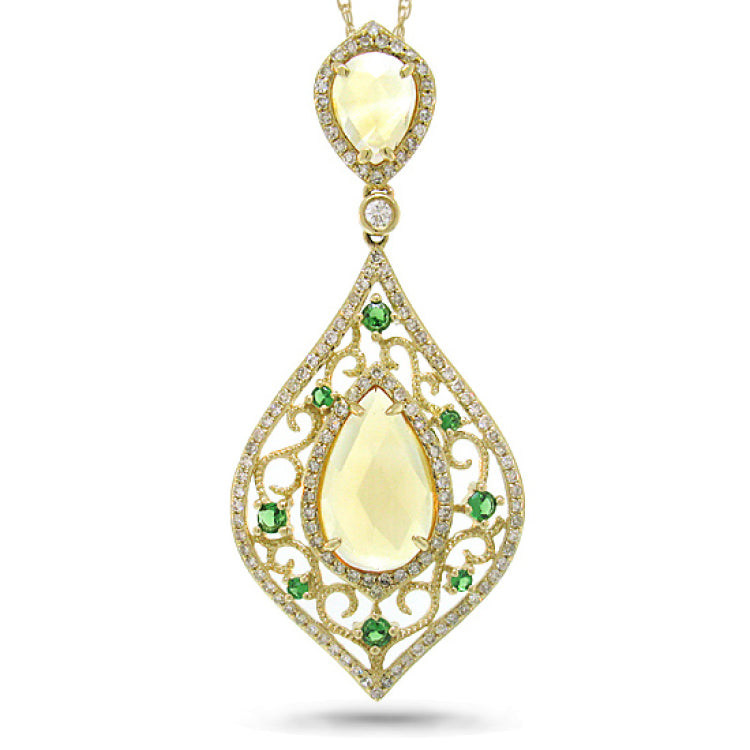 0.54ct Diamond & 3.91ct Citrine & 0.26ct Green Garnet 14k Yellow Gold Pendant