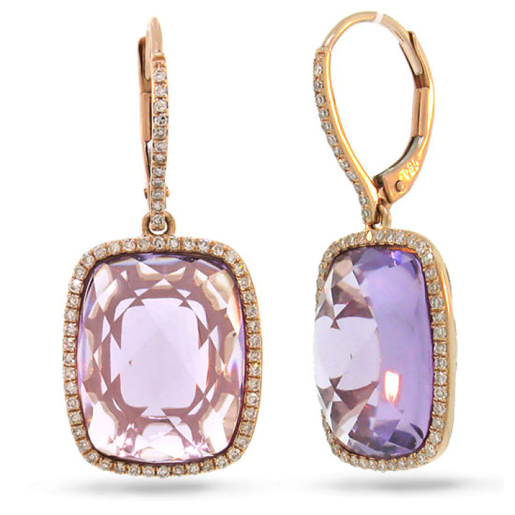 0.37ct Diamond & 12.78ct Amethyst 14k Rose Gold Earring