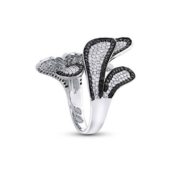 2.60ct 14k White Gold Black & White Diamond Leaf Ring