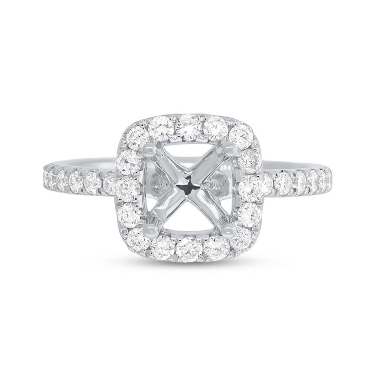 0.73ct 14k White Gold Diamond Semi-mount Ring for 6.5x6.5mm Center