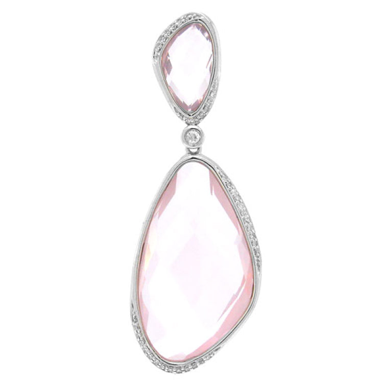 0.18ct Diamond & 24.31ct Rose Quartz 14k White Gold Pendant