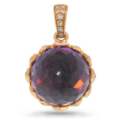 0.31ct Diamond & 6.90ct Amethyst 14k Rose Gold Pendants