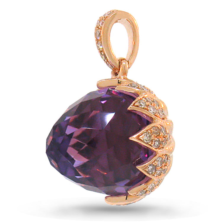 0.31ct Diamond & 6.90ct Amethyst 14k Rose Gold Pendants