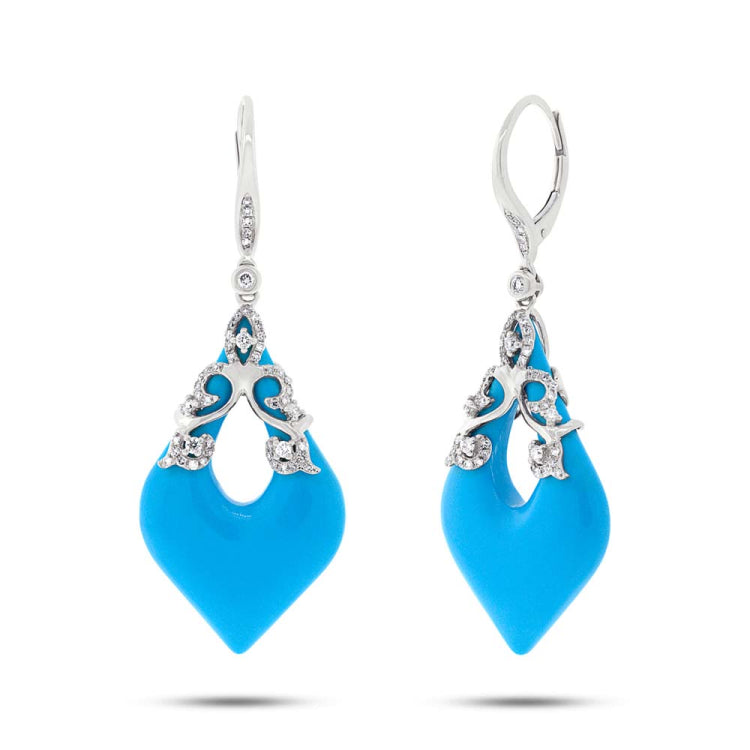 0.46ct Diamond & 15.68ct Composite Turquoise 14k White Gold Earring