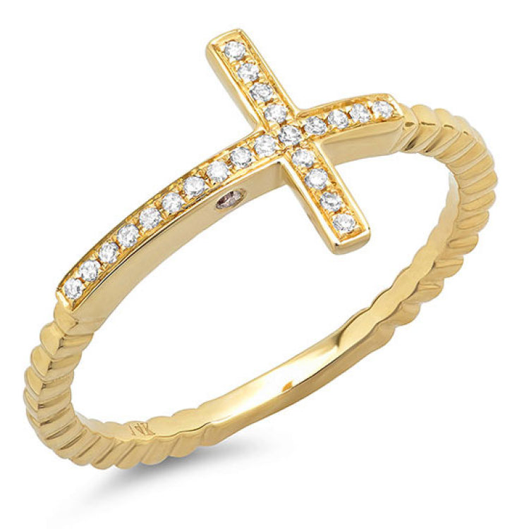 0.08ct 14k Yellow Gold Diamond Cross Ring