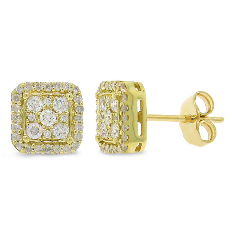 0.47ct 14k Yellow Gold Diamond Square Stud Earring