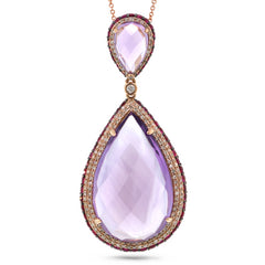 0.73ct Diamond & 28.99ct Amethyst & Pink Sapphire 14k Rose Gold Pendant