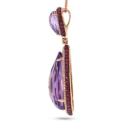 0.73ct Diamond & 28.99ct Amethyst & Pink Sapphire 14k Rose Gold Pendant