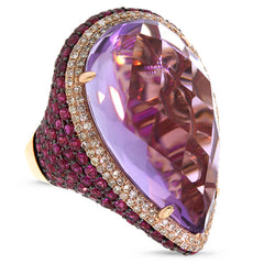 0.62ct Diamond & 31.27ct Amethyst & Pink Sapphire 14k Rose Gold Ring