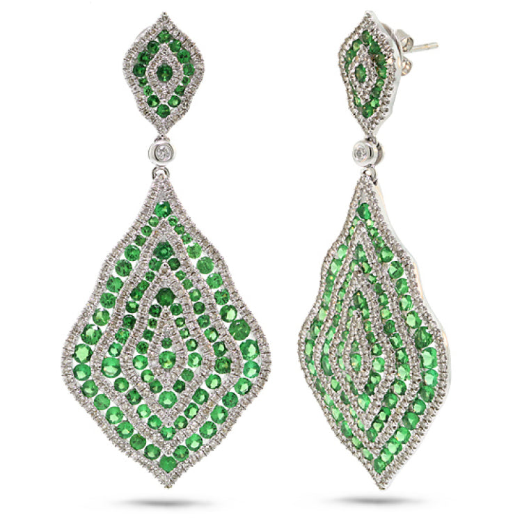 1.87ct Diamond & 6.29ct Green Garnet 14k White Gold Earring