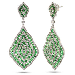 1.87ct Diamond & 6.29ct Green Garnet 14k White Gold Earring