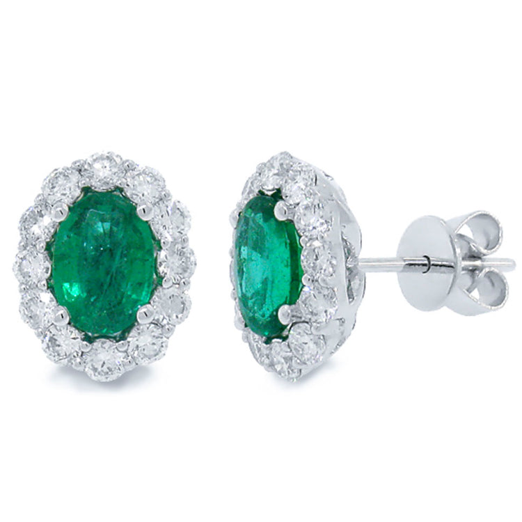 0.92ct Diamond & 1.97ct Emerald 14k White Gold Earring