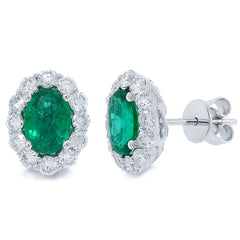 0.92ct Diamond & 1.97ct Emerald 14k White Gold Earring