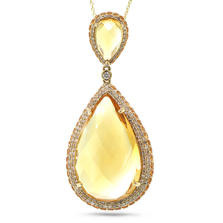0.73ct Diamond & 29.51ct Citrine & Yellow Sapphire 14k Yellow Gold Pendant