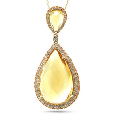 0.73ct Diamond & 29.51ct Citrine & Yellow Sapphire 14k Yellow Gold Pendant
