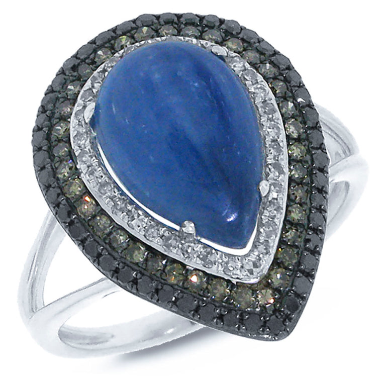 0.58ct White, Champagne & Black Diamond & 4.07ct Kyanite 14k White Gold Ring