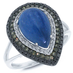 0.58ct White, Champagne & Black Diamond & 4.07ct Kyanite 14k White Gold Ring