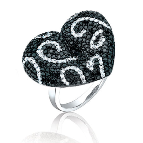 2.50ct 14k White Gold Black & White Diamond Heart Ring