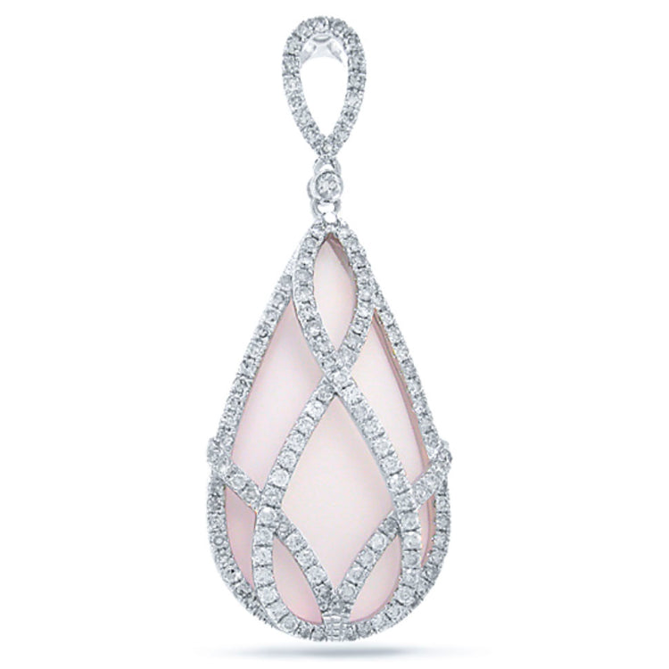 0.98ct Diamond & 20.34ct Rose Quartz 14k White Gold Pendant