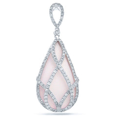 0.98ct Diamond & 20.34ct Rose Quartz 14k White Gold Pendant