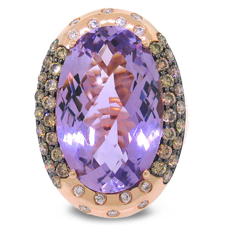 1.22ct White & Champagne Diamond & 14.53ct Amethyst 14k Rose Gold Ring