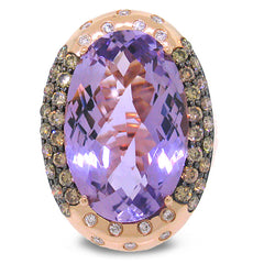 1.22ct White & Champagne Diamond & 14.53ct Amethyst 14k Rose Gold Ring