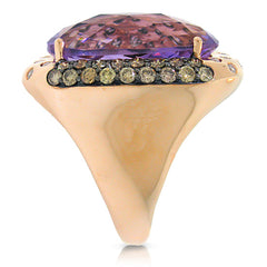1.22ct White & Champagne Diamond & 14.53ct Amethyst 14k Rose Gold Ring