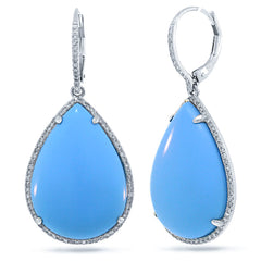 0.46ct Diamond & 27.04ct Composite Turquoise 14k White Gold Earring