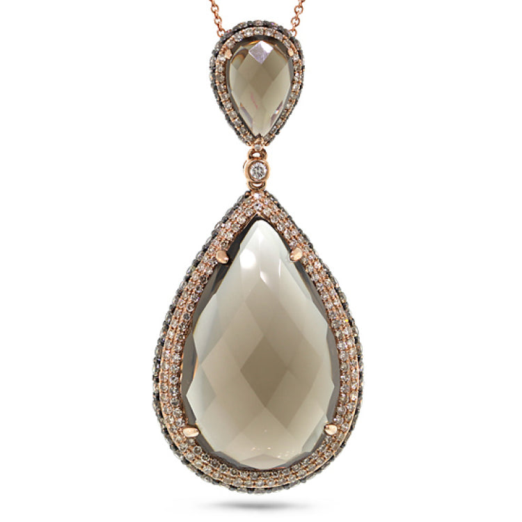 2.02ct White & Champagne Diamond & 28.45ct Smokey Topaz 14k Rose Gold Pendant