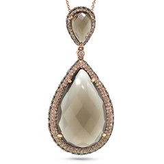 2.02ct White & Champagne Diamond & 28.45ct Smokey Topaz 14k Rose Gold Pendant