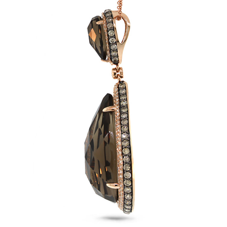 2.02ct White & Champagne Diamond & 28.45ct Smokey Topaz 14k Rose Gold Pendant
