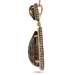 2.02ct White & Champagne Diamond & 28.45ct Smokey Topaz 14k Rose Gold Pendant