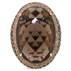 4.41ct White & Champagne Diamond & 29.47ct Smokey Topaz 14k Rose Gold Ring