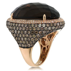 4.41ct White & Champagne Diamond & 29.47ct Smokey Topaz 14k Rose Gold Ring