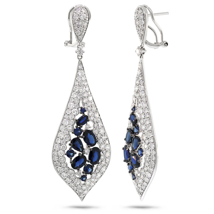 5.97ct Diamond & 5.90ct Blue Sapphire 14k White Gold Earring