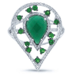 0.22ct Diamond & 1.97ct Green Agate & Green Garnet 14k White Gold Ring