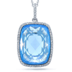 0.19ct Diamond & 11.95ct Blue Topaz 14k White Gold Pendant