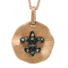 14k Rose Gold Diamond Fleur In Circle Pendant