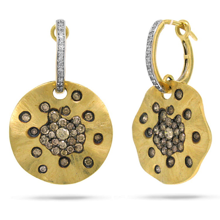 1.29ct 14k Yellow Gold White & Champagne Diamond Earring