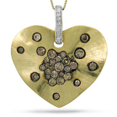 0.98ct 14k Yellow Gold White & Champagne Diamond Heart Necklace