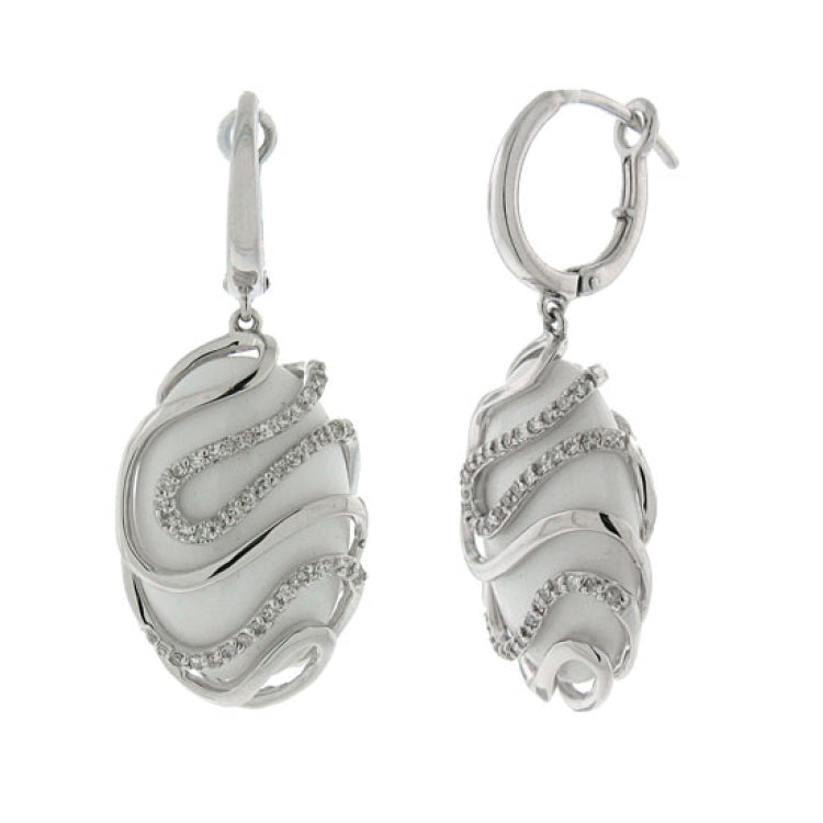 0.32ct Diamond & 15.89ct White Onyx 14k White Gold Earring