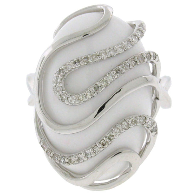0.22ct Diamond & 11.78ct White Onyx 14k White Gold Ring
