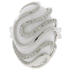 0.22ct Diamond & 11.78ct White Onyx 14k White Gold Ring