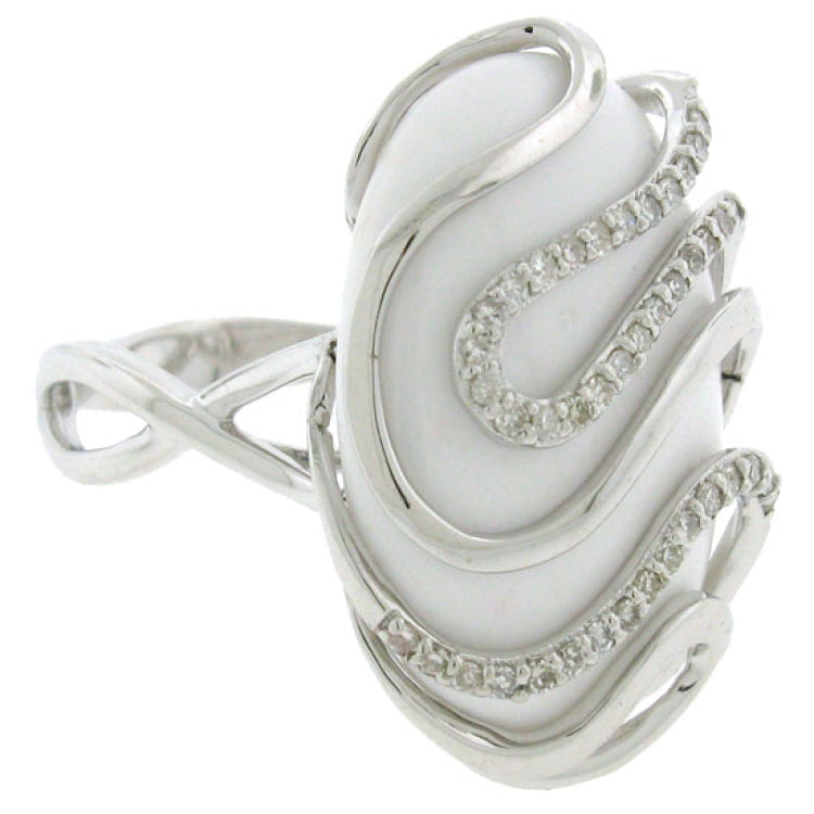 0.22ct Diamond & 11.78ct White Onyx 14k White Gold Ring