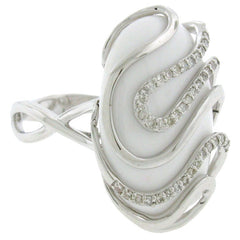 0.22ct Diamond & 11.78ct White Onyx 14k White Gold Ring