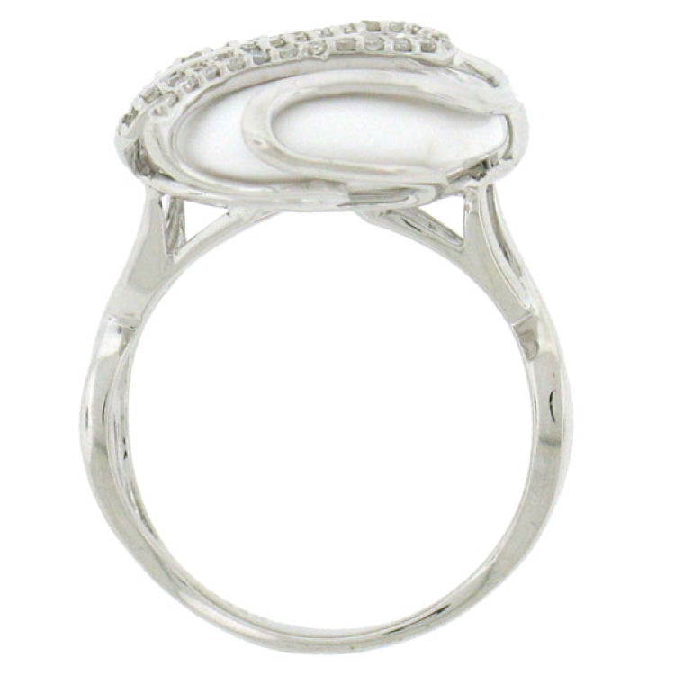 0.22ct Diamond & 11.78ct White Onyx 14k White Gold Ring