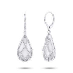 0.74ct Diamond & 12.70ct White Onyx 14k White Gold Earring