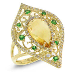 0.36ct Diamond & 2.15ct Citrine & 0.20ct Green Garnet 14k Yellow Gold Ring
