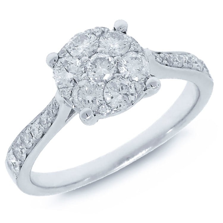 0.79ct 14k White Gold Diamond Cluster Lady's Ring